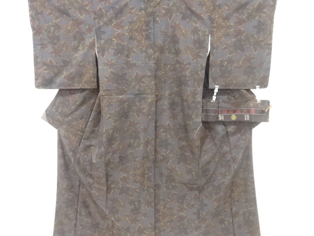 JAPANESE KIMONO / VINTAGE UNUSED KIMONO / SILK / DORO OSHIMA TSUMUGI / WOVEN MAPLE LEAVES / 5MARUKI